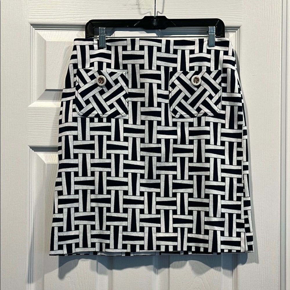 ELLICOTT LAUREN Navy Blue‎ and White Knee-Length A-Line Skirt Size 8